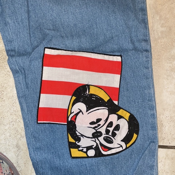 Disney VTG Mickey Mouse Patchwork Cotton Denim Straight Leg Jeans Size 11/12 - Picture 2 of 9